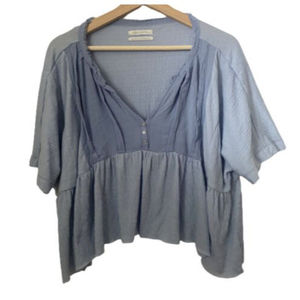 Urban Outfitters Womens Blue Cropped Top V-Neck Peplum Oversized Raw Edge Small